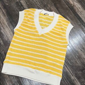 New Zara Yellow and cream Striped Sleeveless knit top